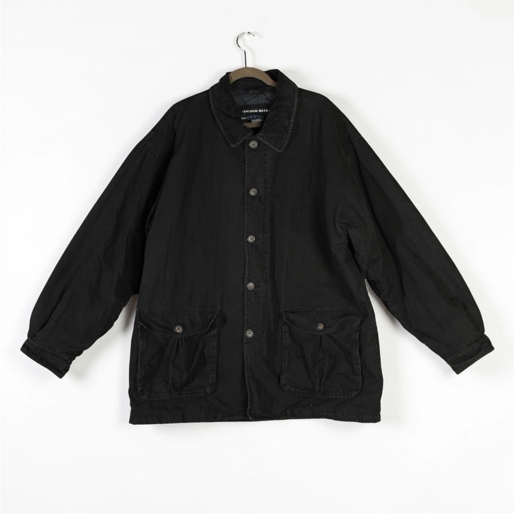 Vintage Anchor Blue Chore Jacket Mens Large Black Oversized Quilted Cord Collar